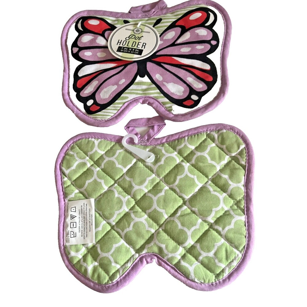 Butterfly Shaped Potholder Spring Summer 100% Cotton Spring Country Set of 2